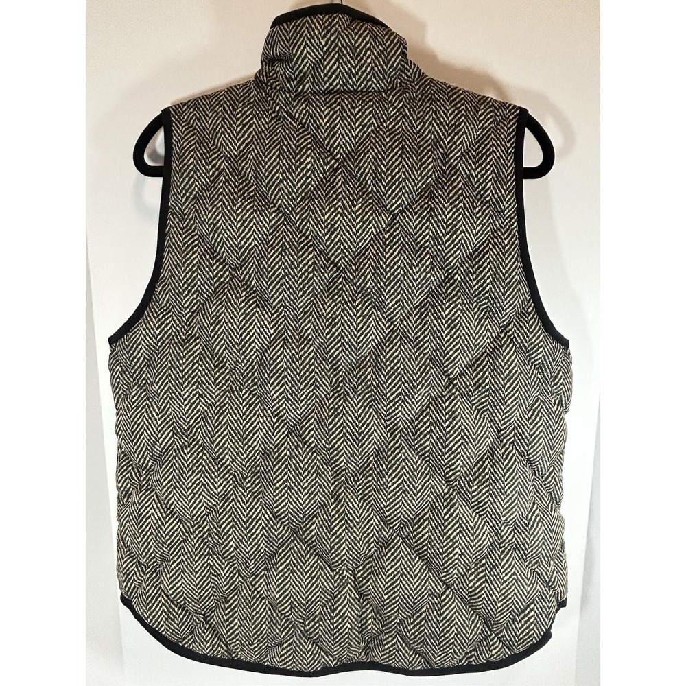 J Crew Mens Quilted Puffer Herringbone Vest Black trim Polyester Full ZipSize L - Picture 2 of 8
